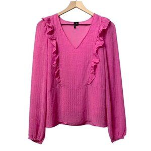 NWOT Vero Moda Pink V-Neck Frill Ruffle Long Sleeve Blouse Top Size Small